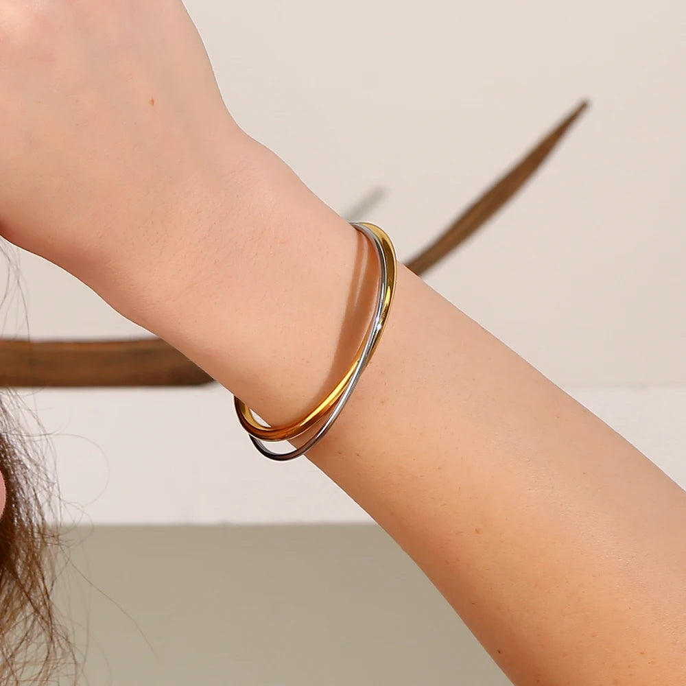 The Horizon Two - Tone Double Line Cuff by Vexa - Bracelet - Vexa