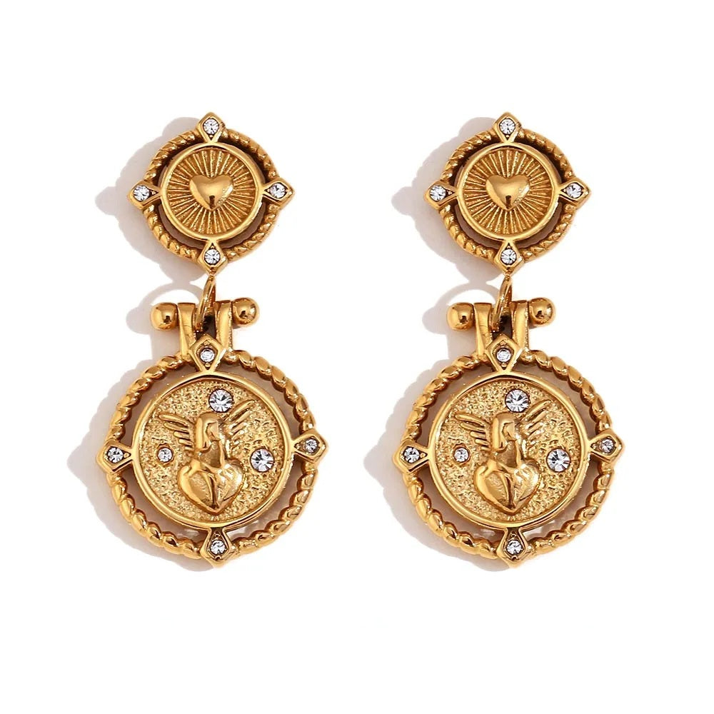 The Seraphina Angel Heart Coin Drop Earrings by Vexa - Earring - Vexa