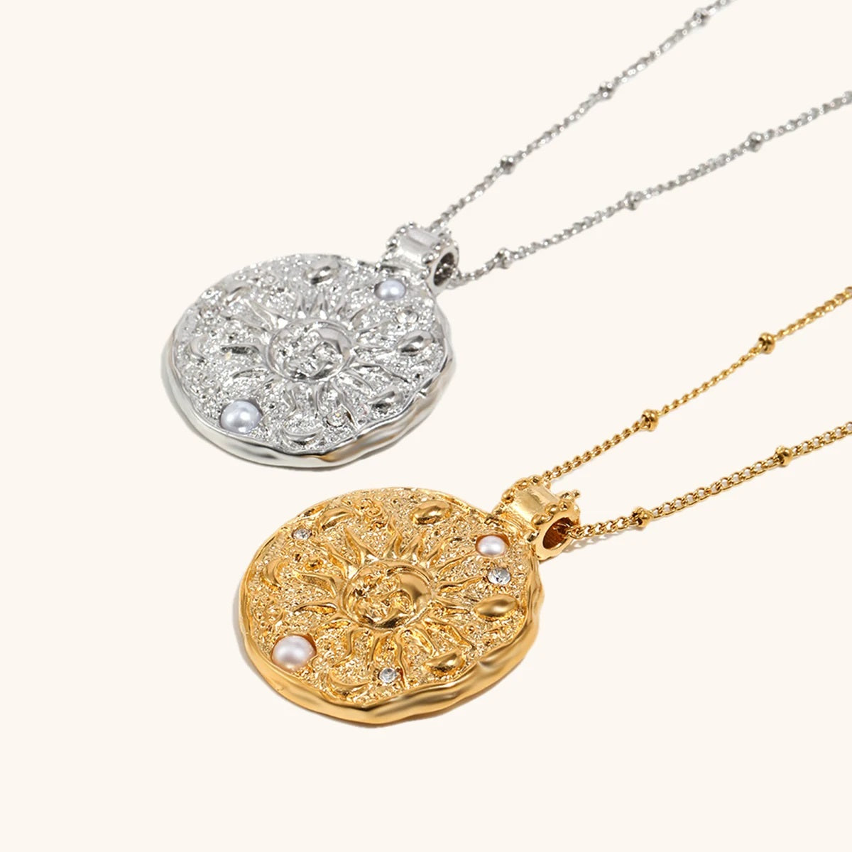 The Solis Luna Pearl Medallion Necklace by Vexa - necklace - Vexa