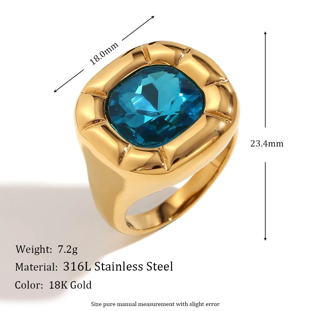 The Flora Rounded Square Zircon Ring by Vexa - RING - Vexa - 8 - Blue