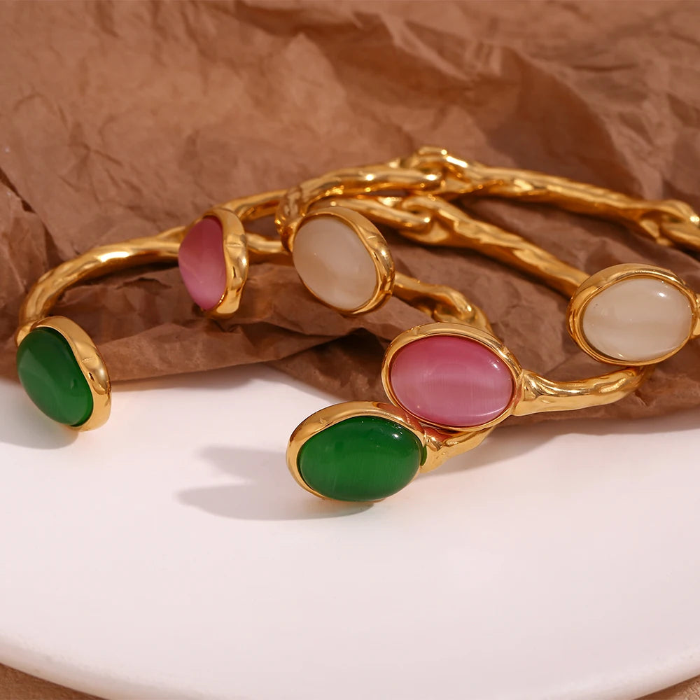 The Terra Natural Stone Open Cuff Bracelet by Vexa - Bracelet - Vexa