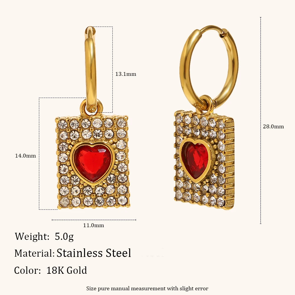 The Valentina Red Heart Zircon Square Earrings by Vexa - Earring - Vexa