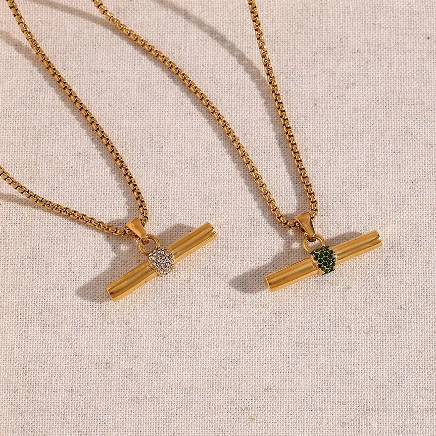 The Aurelia T - Bar Crystal Pendant Necklace by Vexa - necklace - Vexa
