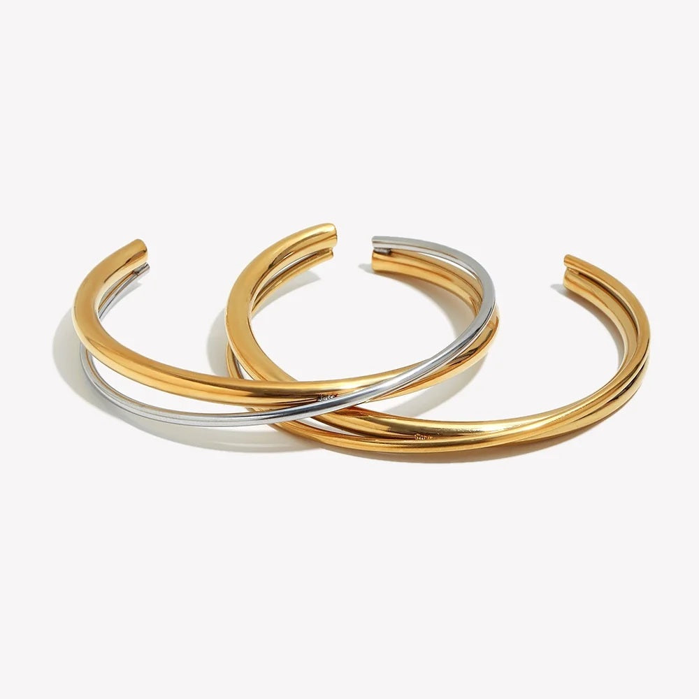 The Horizon Two - Tone Double Line Cuff by Vexa - Bracelet - Vexa