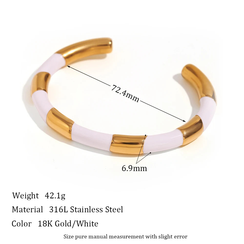 The Zenith Enamel Stripe Chunky Cuff Bangle by Vexa - Bracelet - Vexa