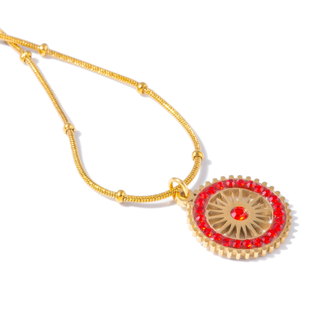 The Radiant Red CZ Circle Pendant Necklace by Vexa - necklace - Vexa