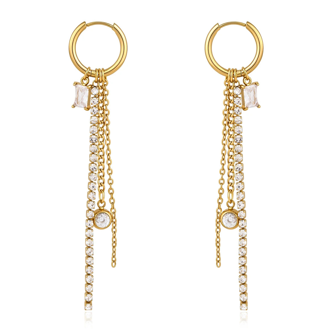 The Callista Geometric Zircon Chain Tassel Earrings by Vexa - Earring - Vexa