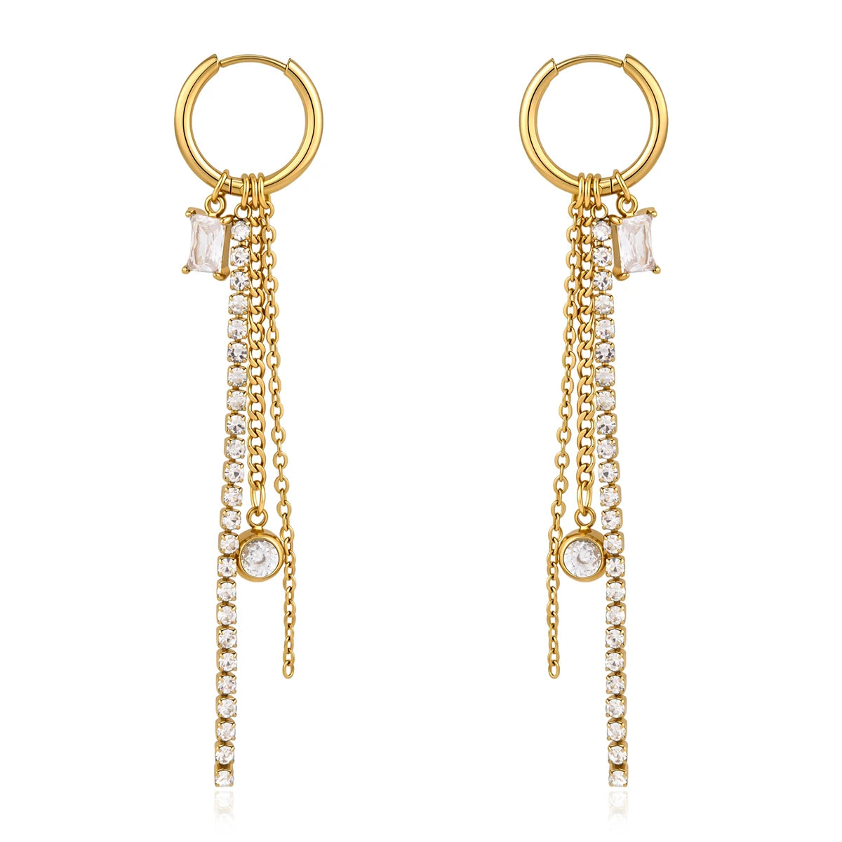The Callista Geometric Zircon Chain Tassel Earrings by Vexa - Earring - Vexa