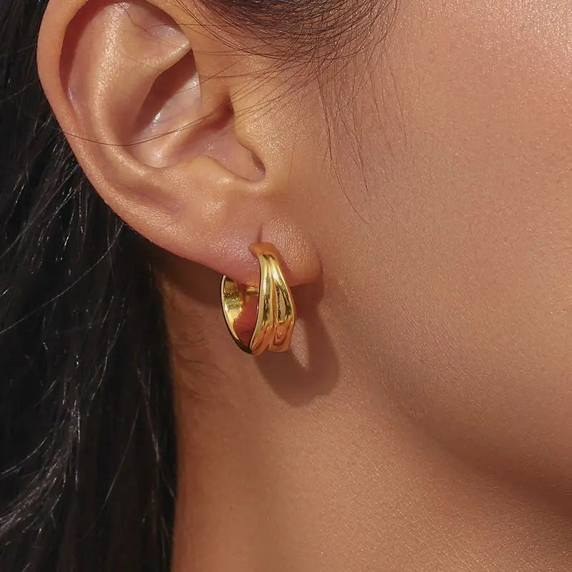 The Contour Textured Gold Hoop Earrings by Vexa - Earring - Vexa