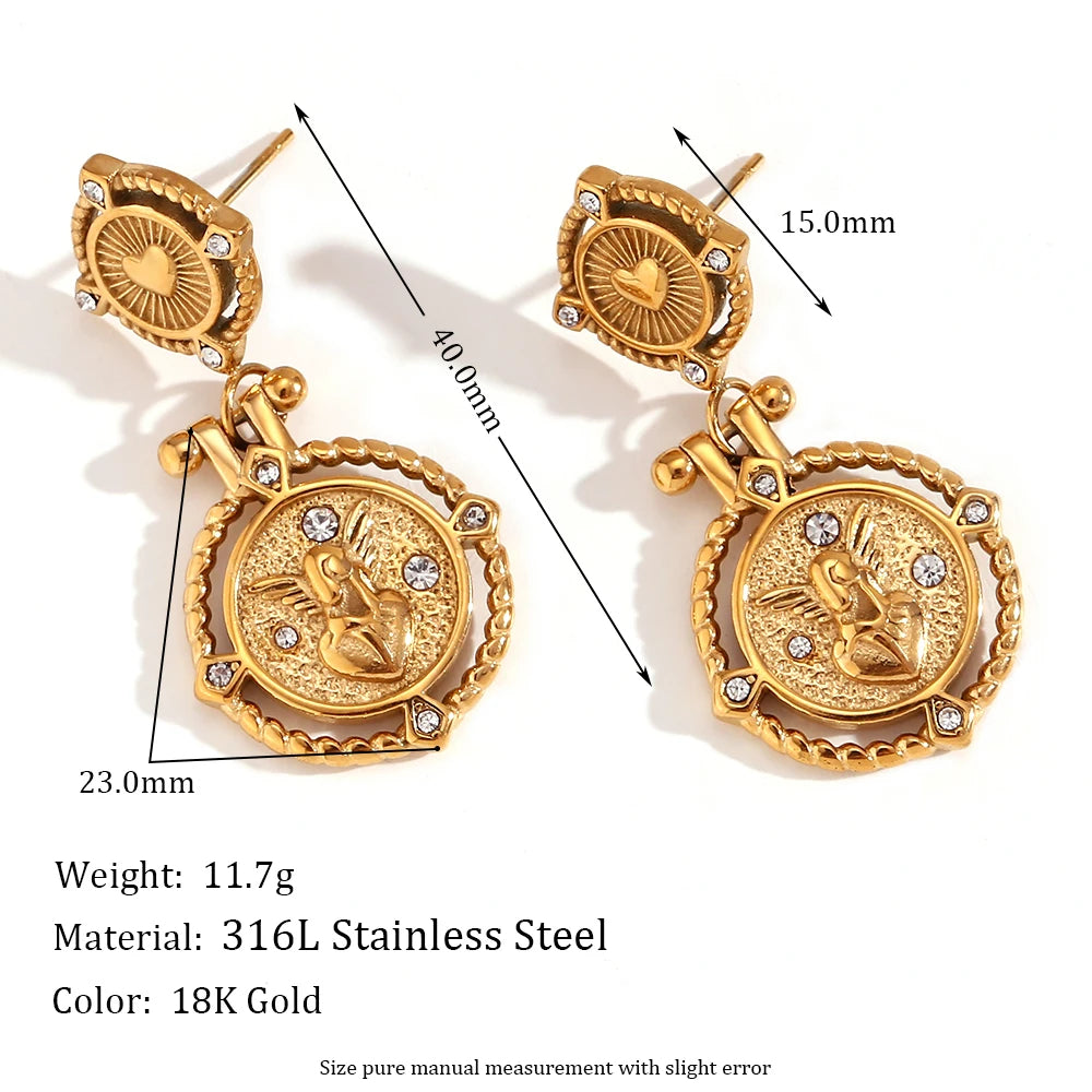 The Seraphina Angel Heart Coin Drop Earrings by Vexa - Earring - Vexa