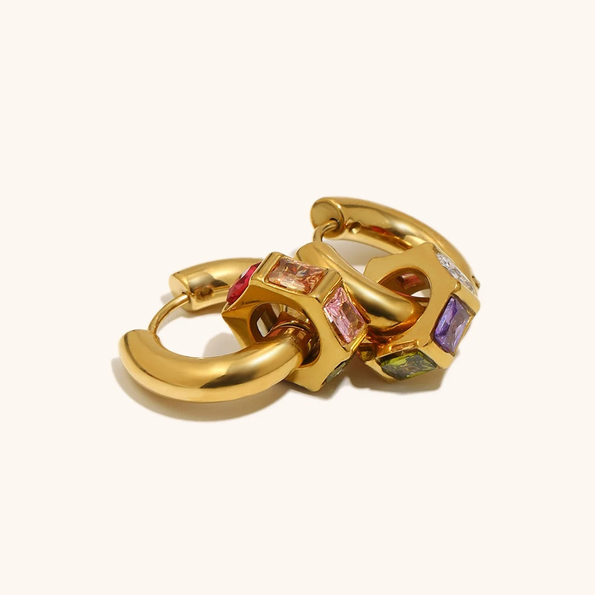 The GeoGem Hexagon Zircon Charm Hoop Earrings by Vexa - Earring - Vexa