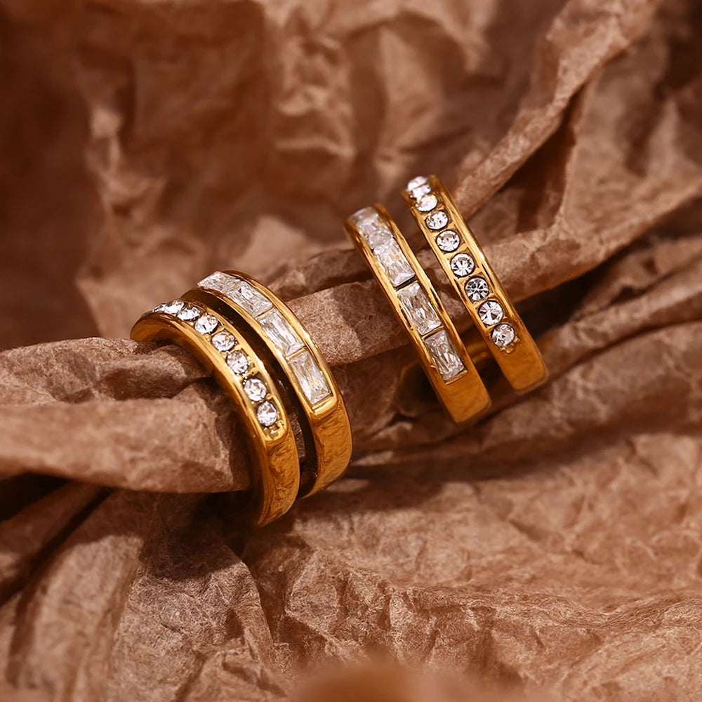 The Aurora Double Band Zircon Hoops by Vexa - Earring - Vexa