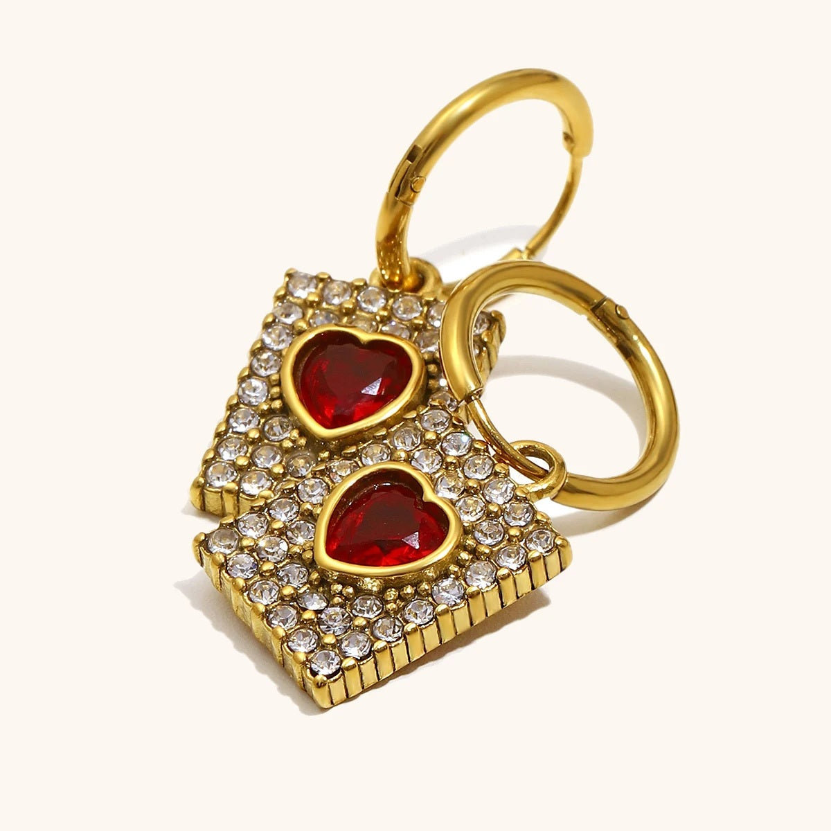 The Valentina Red Heart Zircon Square Earrings by Vexa - Earring - Vexa