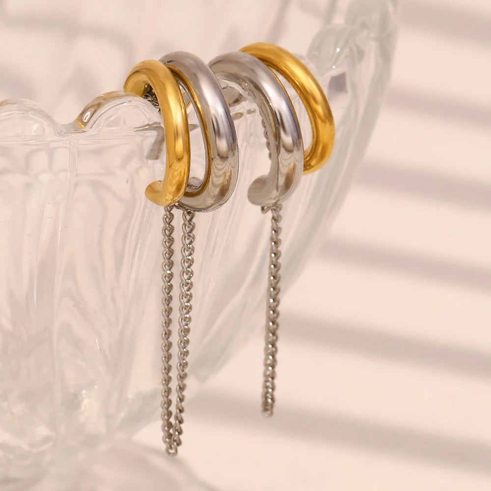 The Aria Mixed Metal Chain Tassel Earrings by Vexa - Earring - Vexa