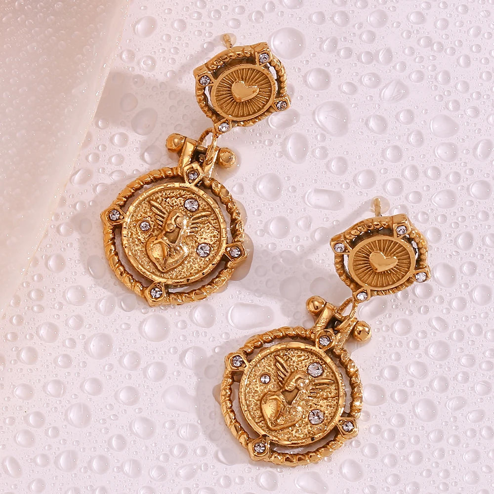 The Seraphina Angel Heart Coin Drop Earrings by Vexa - Earring - Vexa