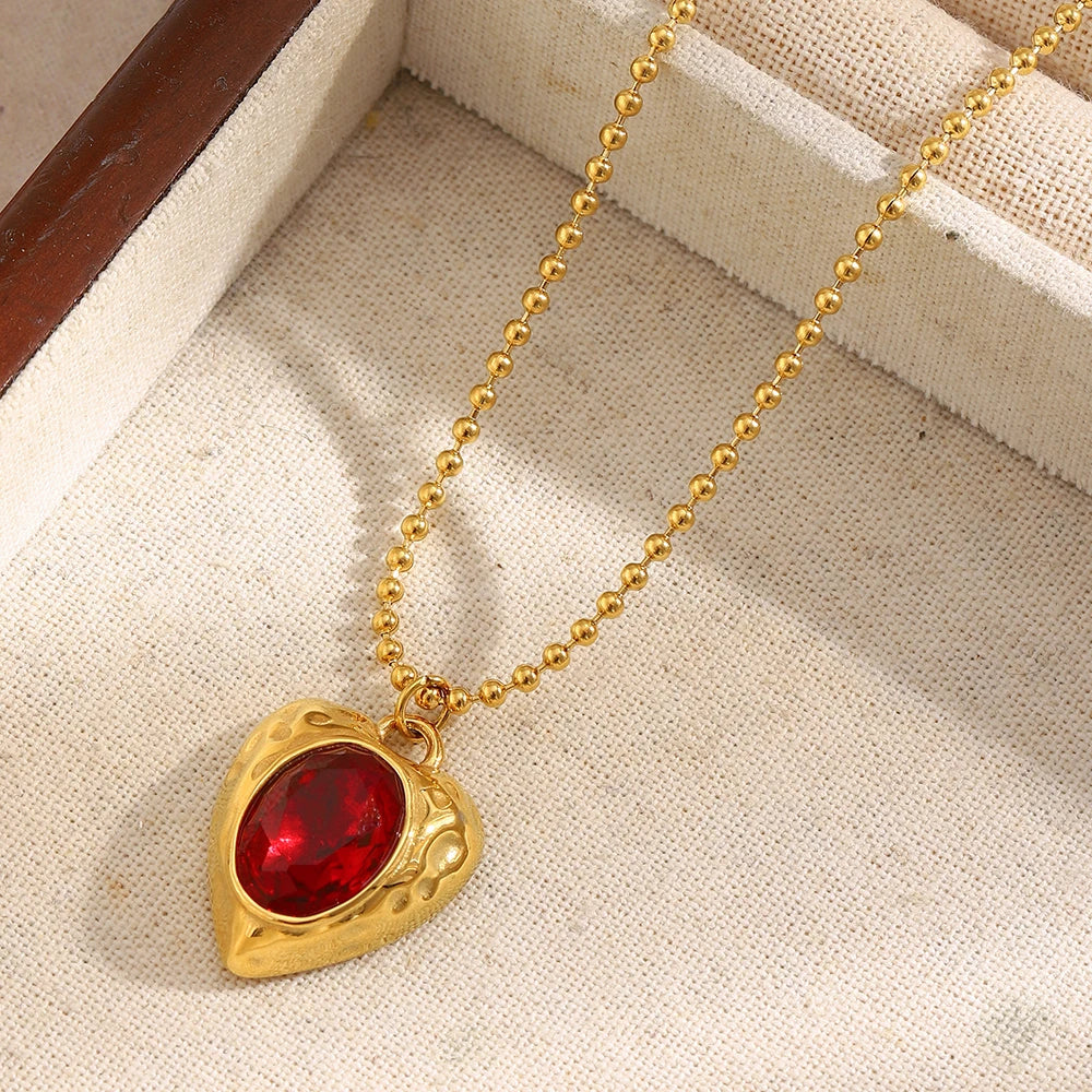 The Crimson Heart Shape Medallion Necklace by Vexa - necklace - Vexa