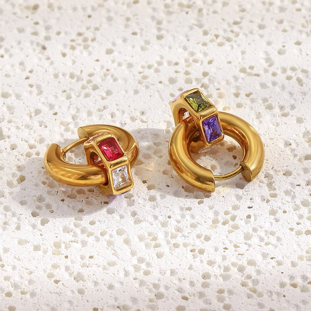The GeoGem Hexagon Zircon Charm Hoop Earrings by Vexa - Earring - Vexa