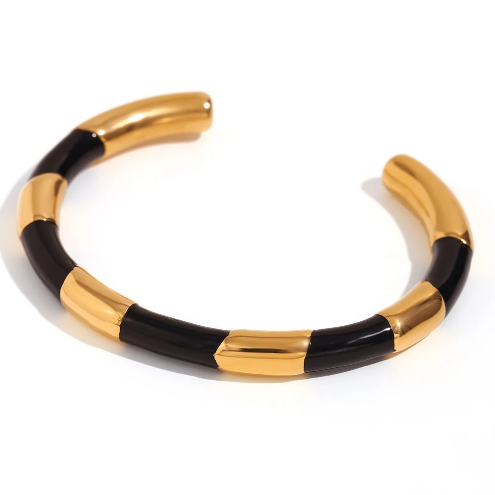 The Zenith Enamel Stripe Chunky Cuff Bangle by Vexa - Bracelet - Vexa
