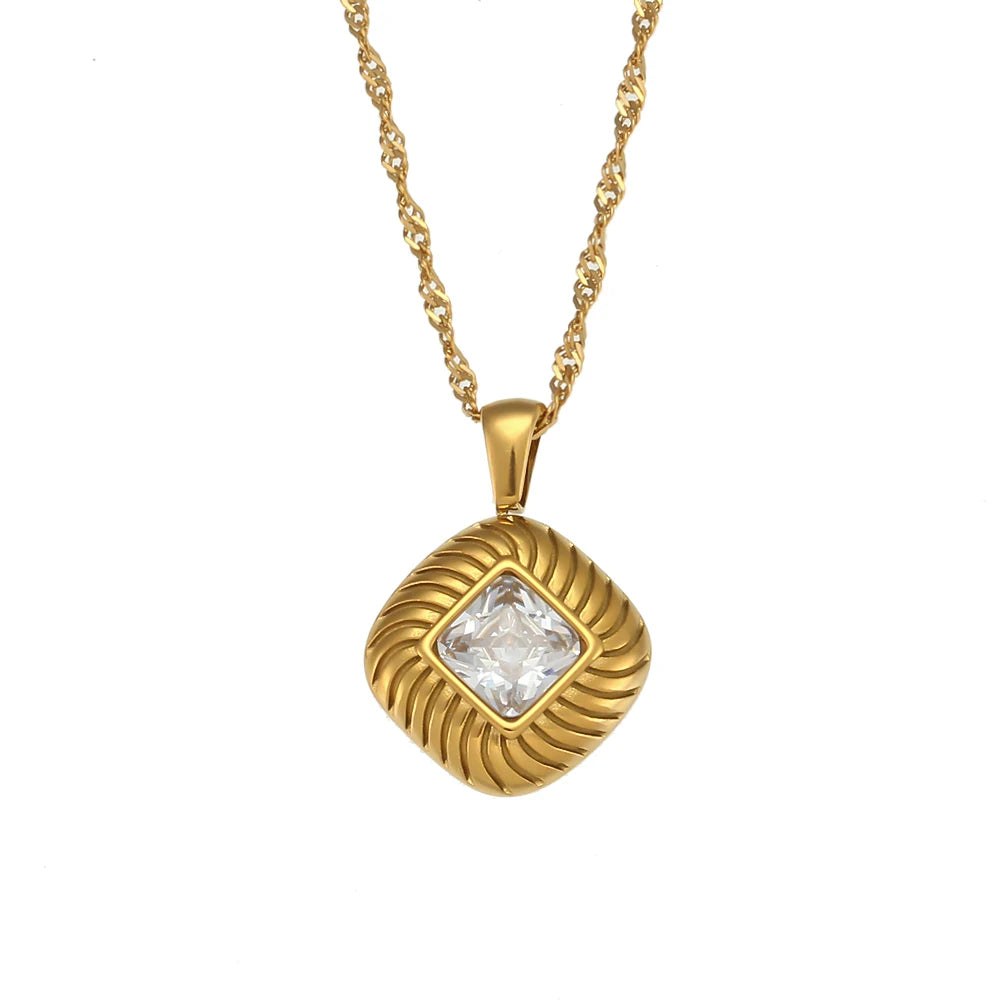 The Sovereign Square Texture Zircon Necklace by Vexa - necklace - Vexa - White