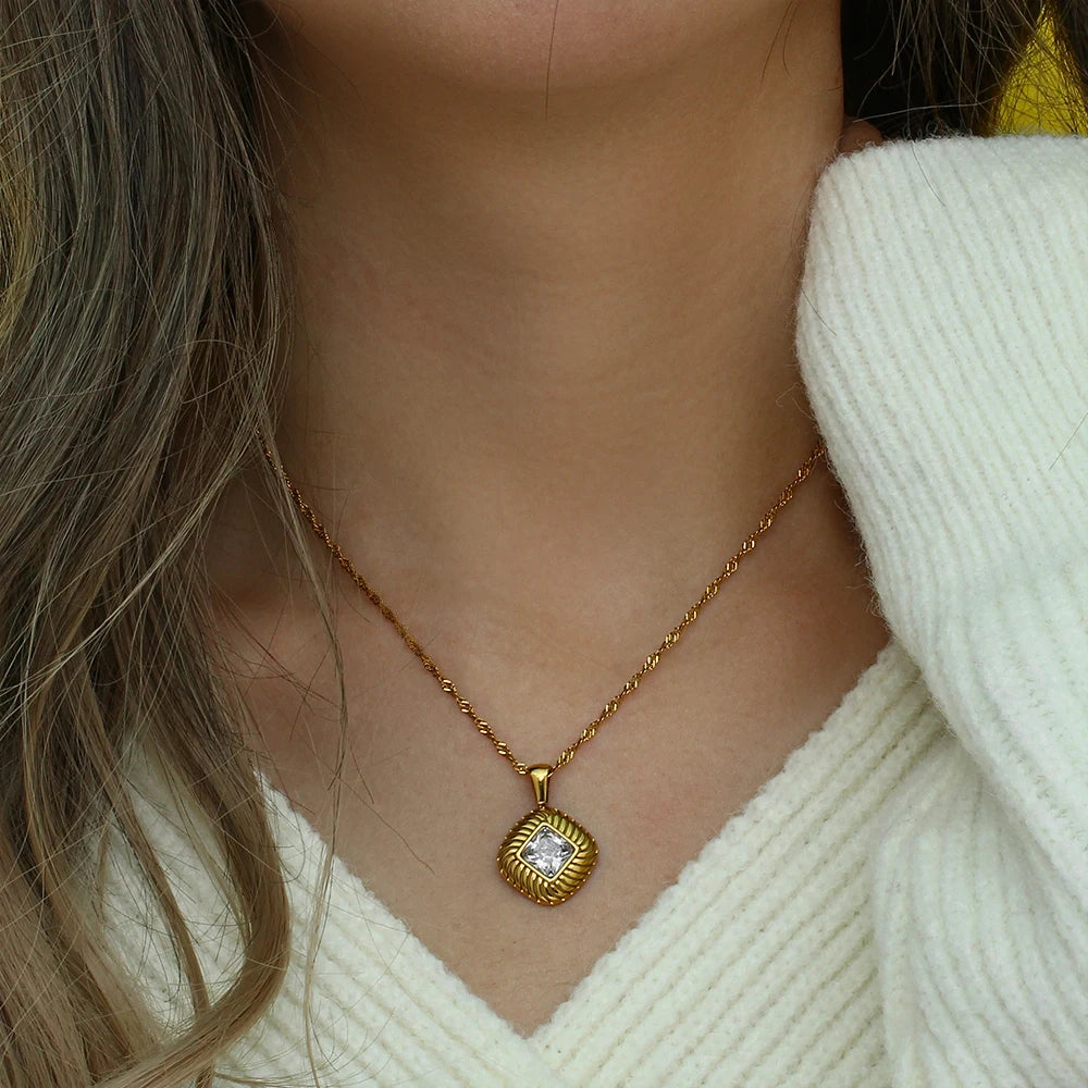 The Sovereign Square Texture Zircon Necklace by Vexa - necklace - Vexa