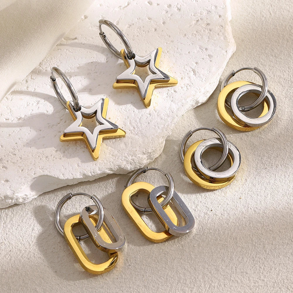 The Cosmos Two - Tone Geometric Hoop Earrings by Vexa - Earring - Vexa