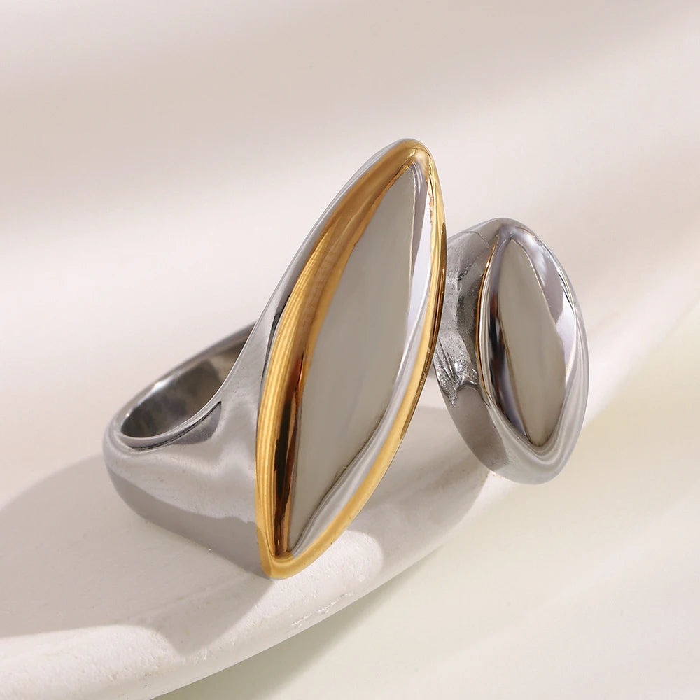 The Vesper Two - Tone Asymmetric Oval Ring by Vexa - RING - Vexa