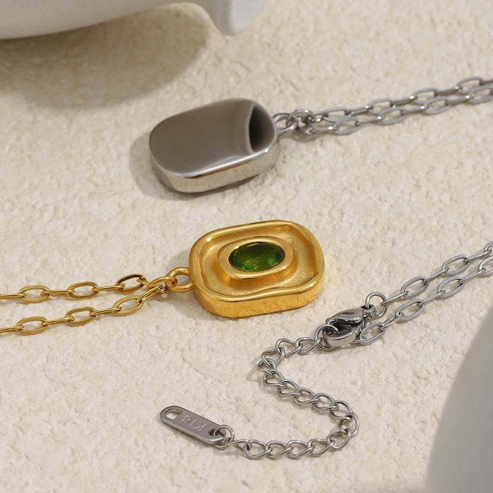 The Emerald Echo Retro Irregular Pendant Necklace by Vexa - necklace - Vexa