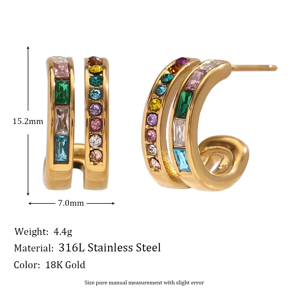 The Aurora Double Band Zircon Hoops by Vexa - Earring - Vexa
