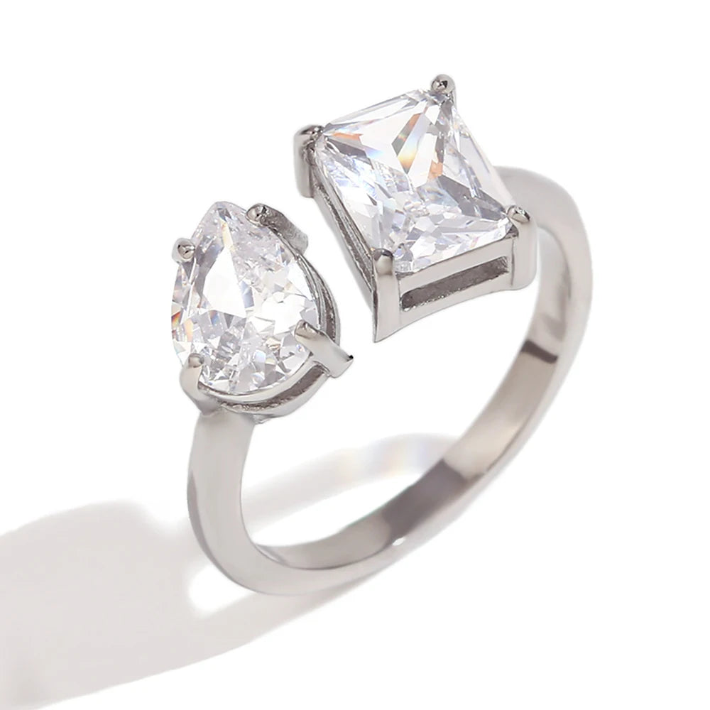 The Aria Asymmetric Zircon Open Ring by Vexa - RING - Vexa - Silver