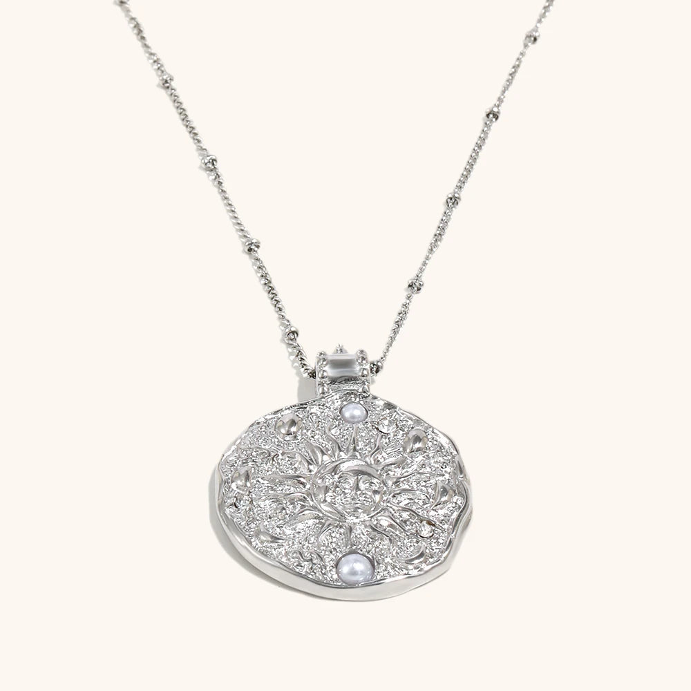 The Solis Luna Pearl Medallion Necklace by Vexa - necklace - Vexa