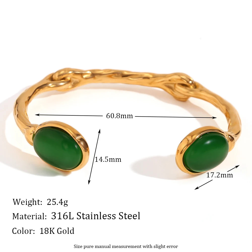 The Terra Natural Stone Open Cuff Bracelet by Vexa - Bracelet - Vexa - Green