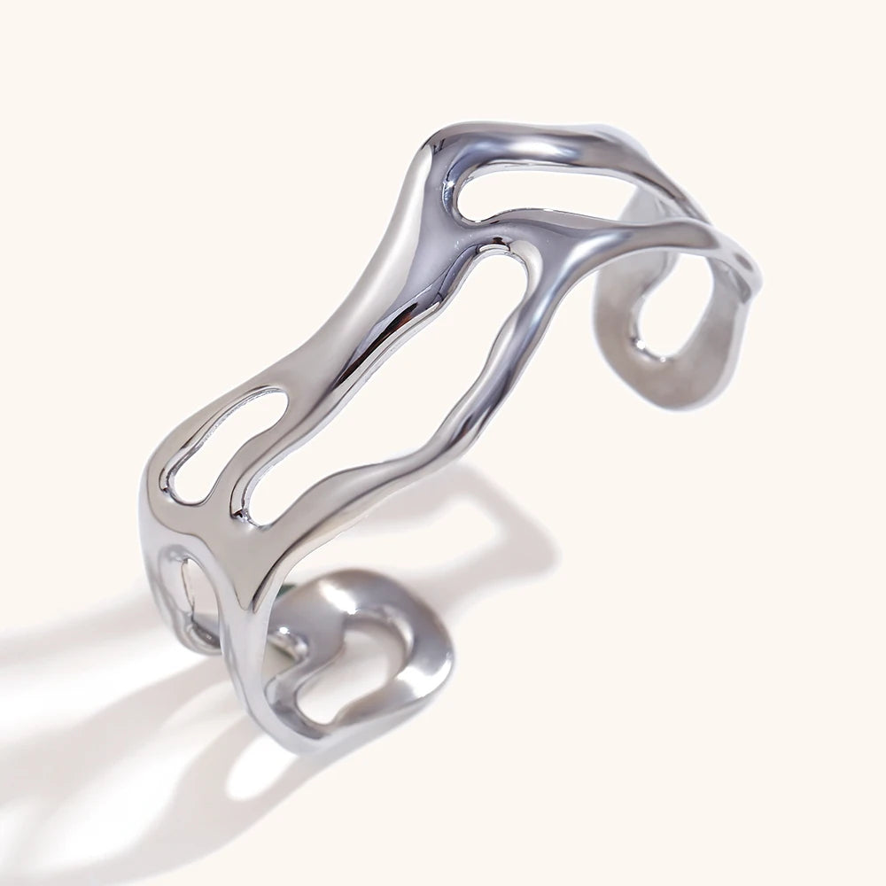 The Rhythmic Wave Hollow Cuff by Vexa - Bracelet - Vexa - Silver