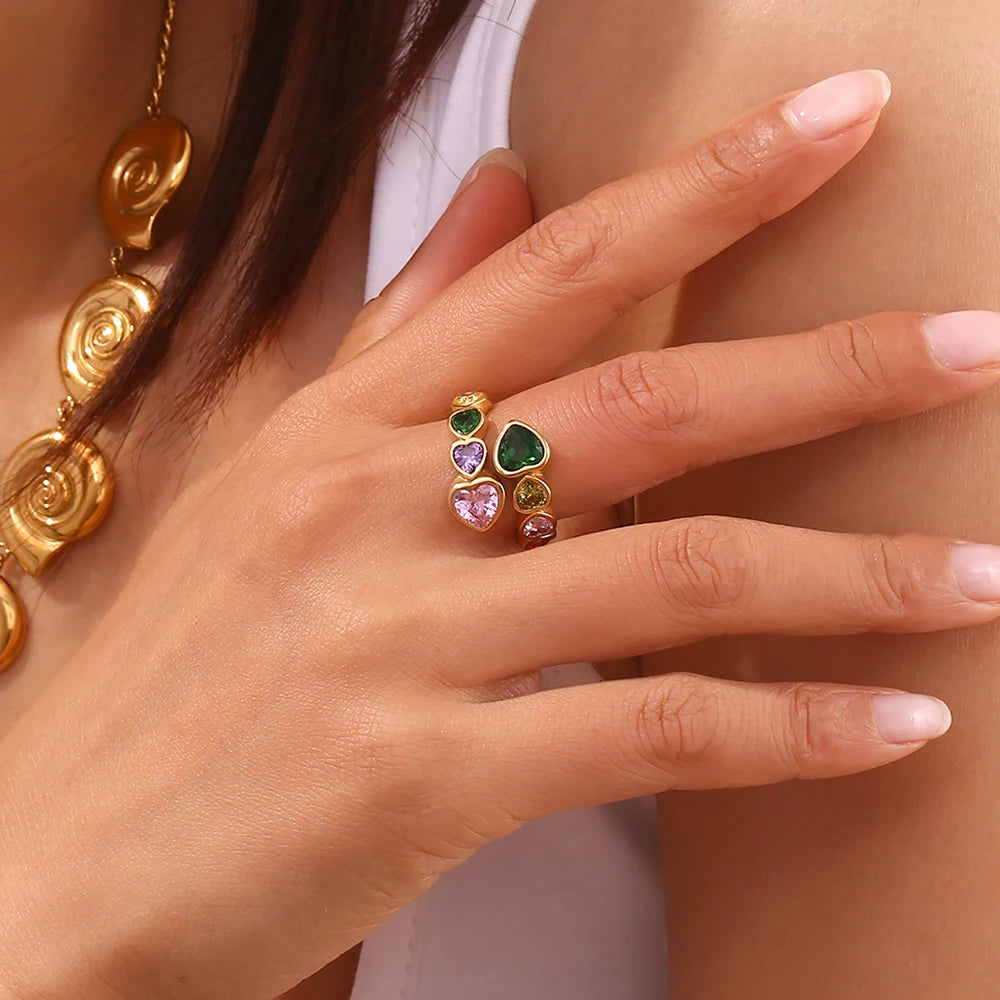 The Valentina Multi - Color Zircon Heart Ring by Vexa - RING - Vexa