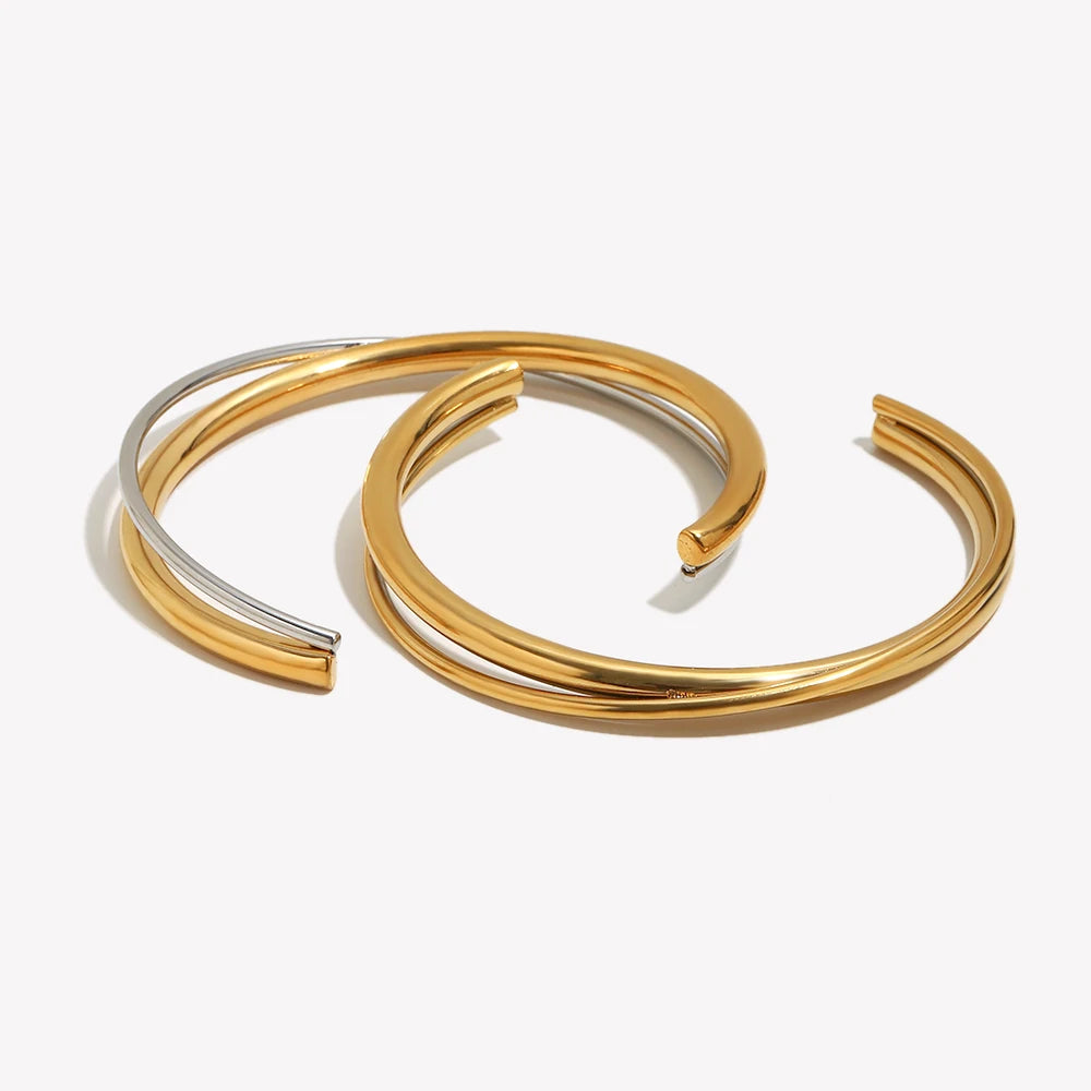 The Horizon Two - Tone Double Line Cuff by Vexa - Bracelet - Vexa
