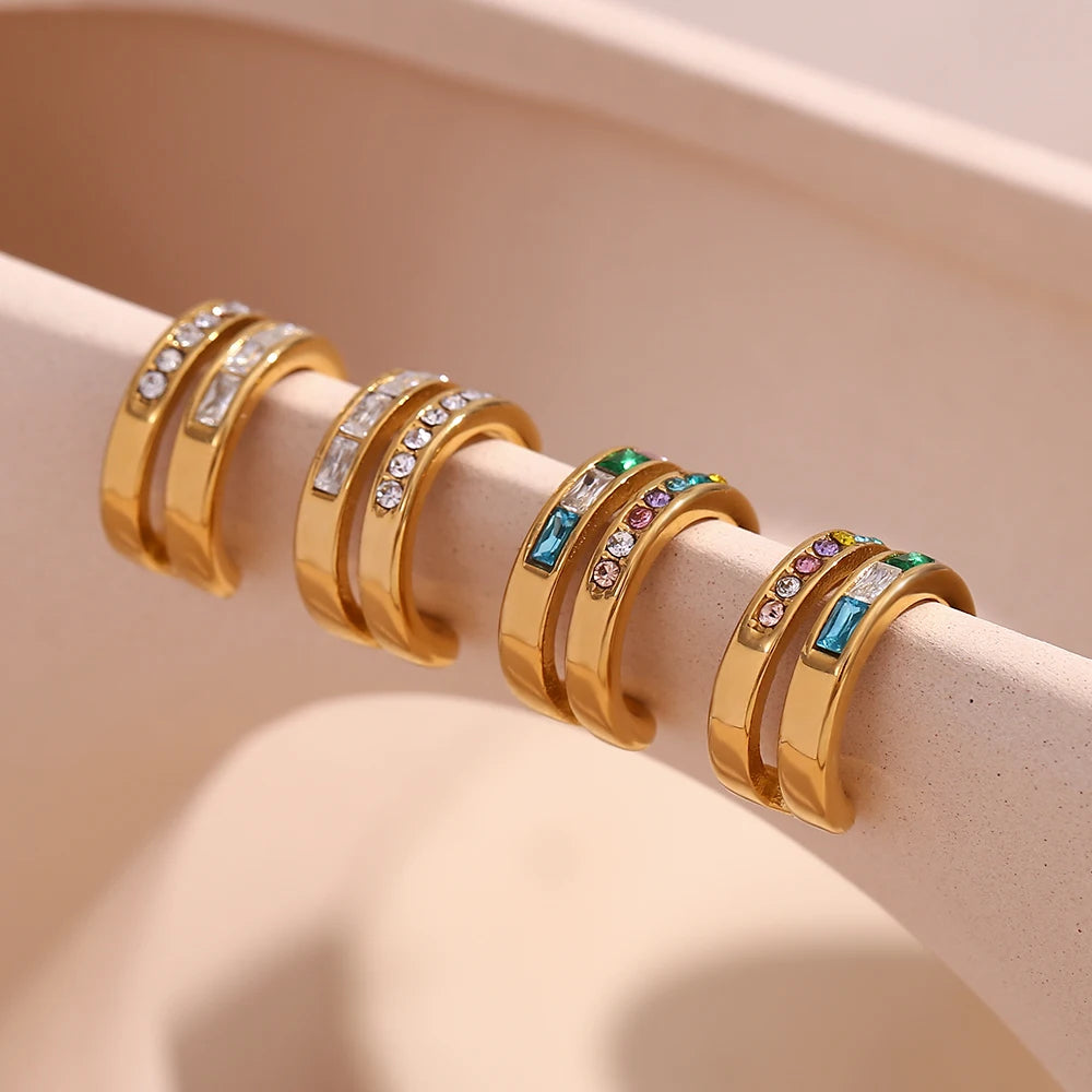 The Aurora Double Band Zircon Hoops by Vexa - Earring - Vexa