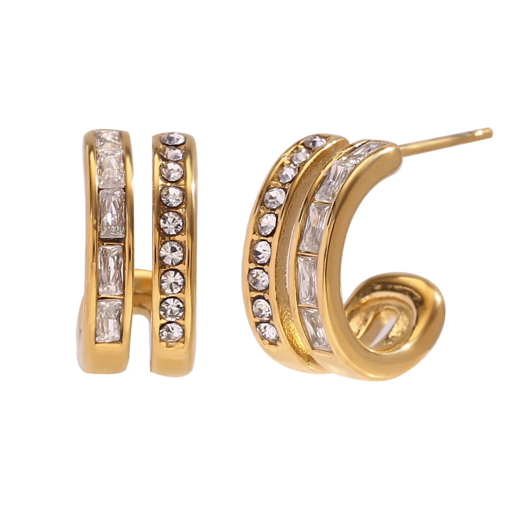 The Aurora Double Band Zircon Hoops by Vexa - Earring - Vexa