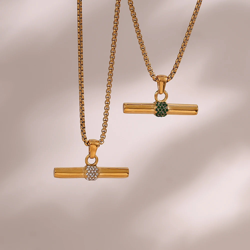 The Aurelia T - Bar Crystal Pendant Necklace by Vexa - necklace - Vexa