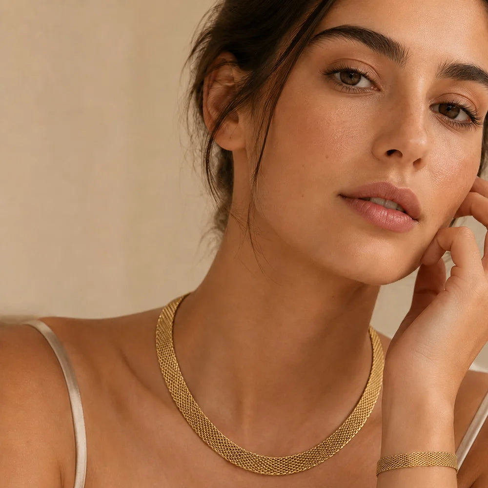 The Elegant Golden Mesh Chain Set by Vexa - Jewelry Set - Vexa