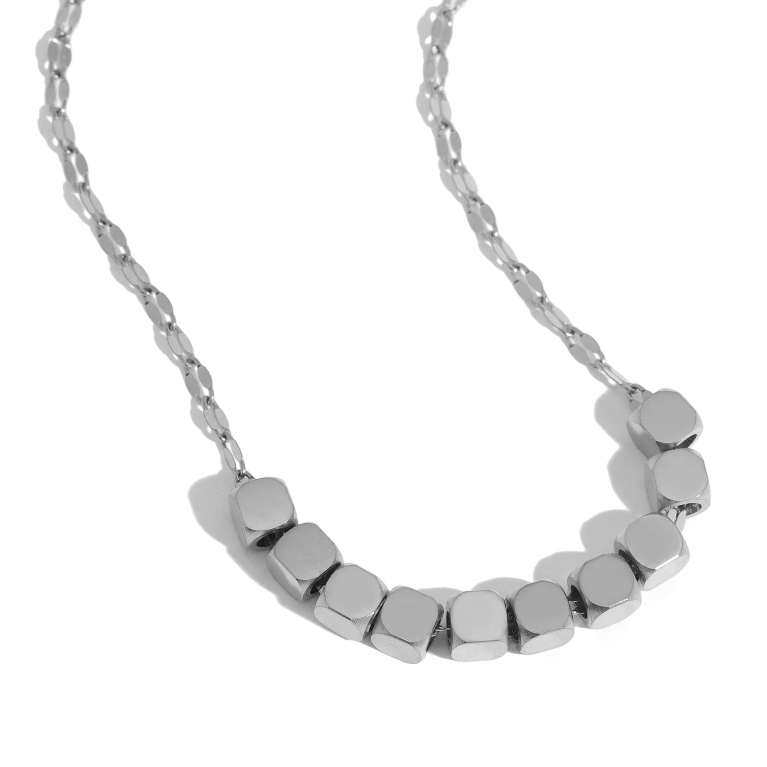 The Polished Geometric Cube Strand Necklace by Vexa - necklace - Vexa - Silver