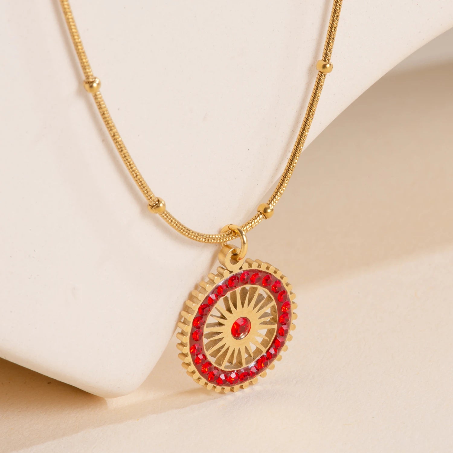 The Radiant Red CZ Circle Pendant Necklace by Vexa - necklace - Vexa
