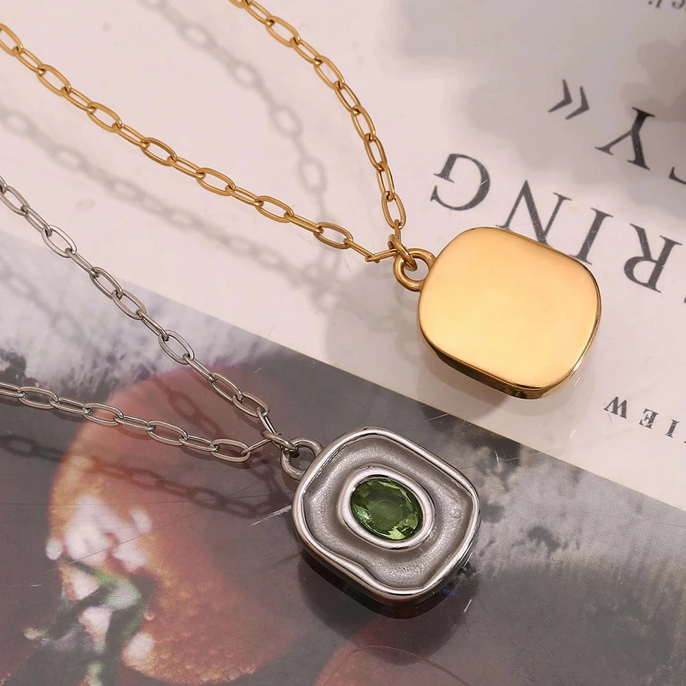 The Emerald Echo Retro Irregular Pendant Necklace by Vexa - necklace - Vexa