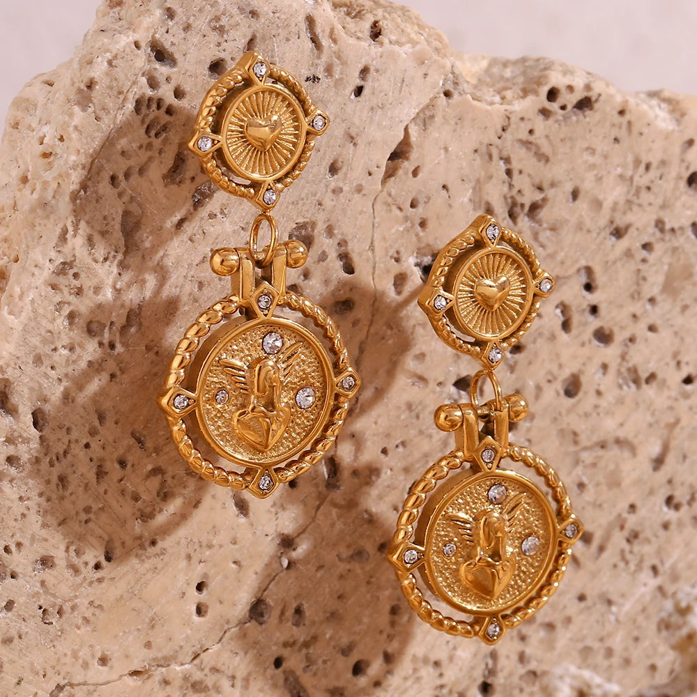 The Seraphina Angel Heart Coin Drop Earrings by Vexa - Earring - Vexa