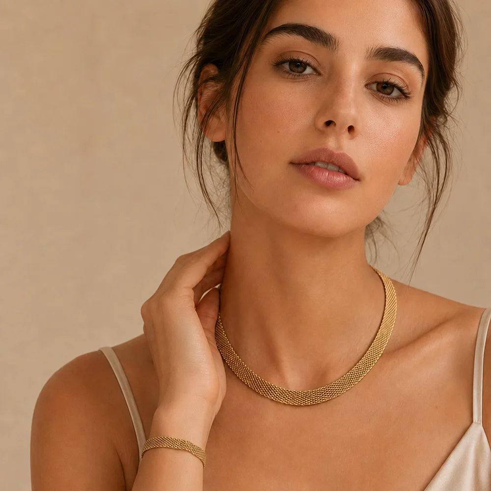 The Elegant Golden Mesh Chain Set by Vexa - Jewelry Set - Vexa