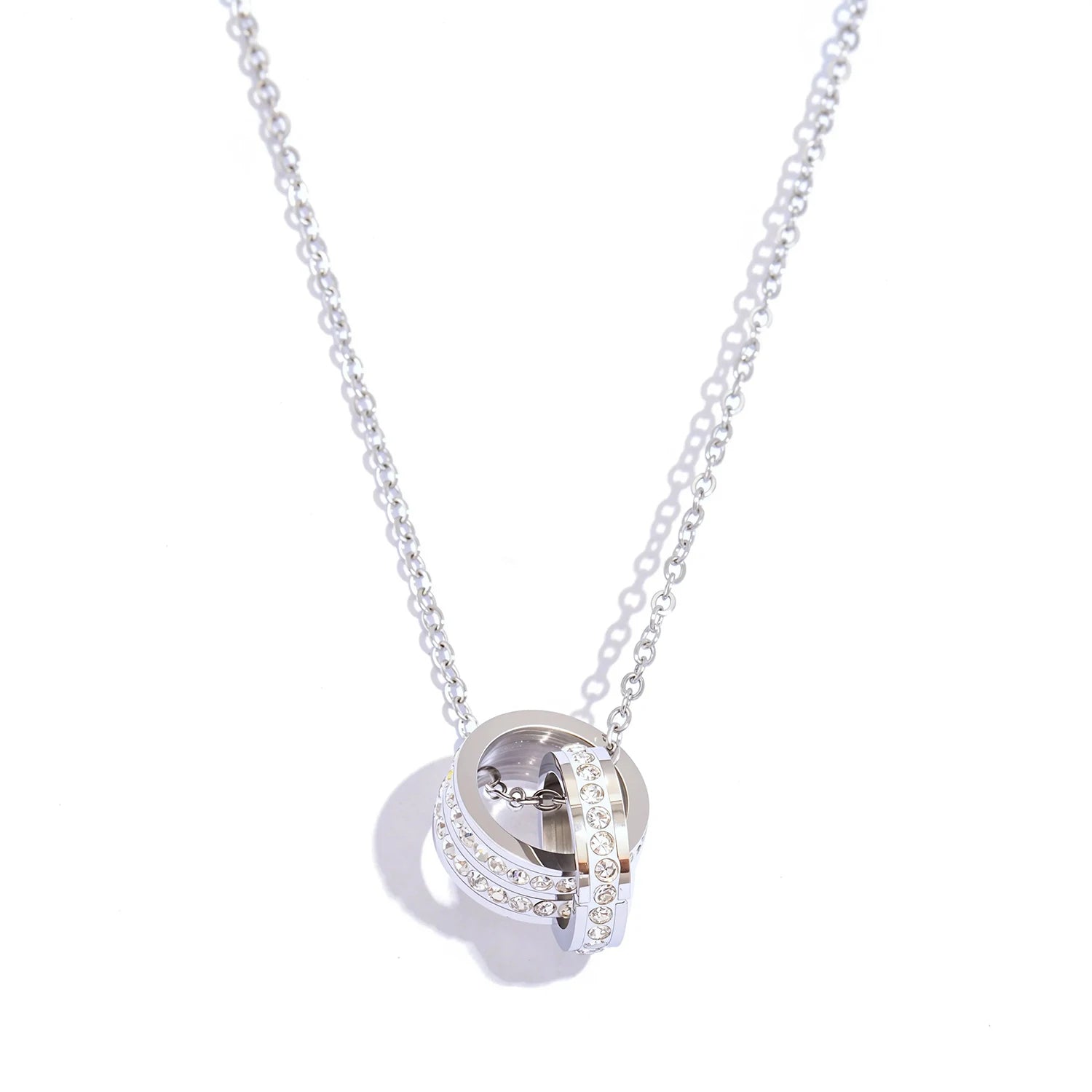The Radiant Interlocking Double Ring Necklace by Vexa - necklace - Vexa - Silver