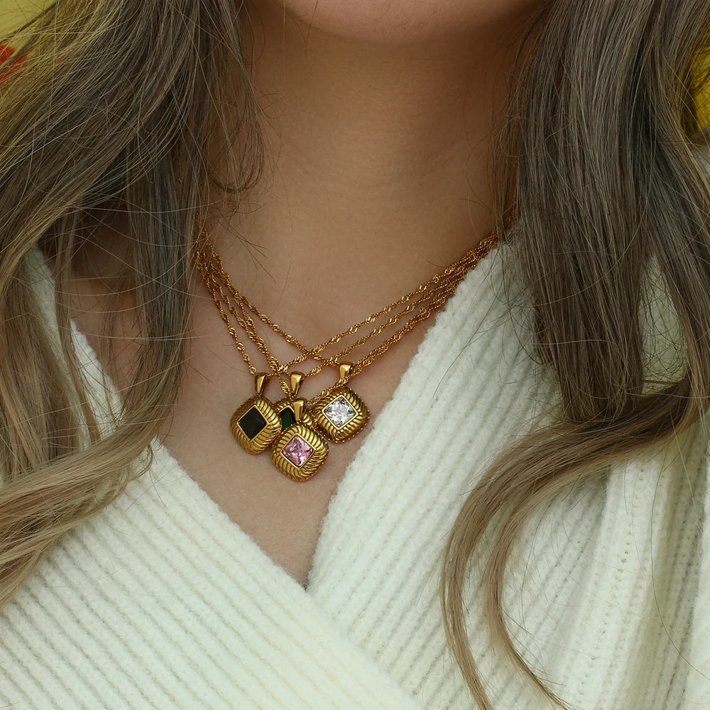 The Sovereign Square Texture Zircon Necklace by Vexa - necklace - Vexa