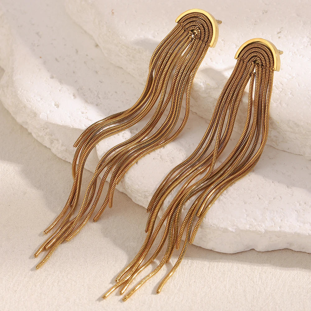 The Seraphina Flowing Chain Tassel Earrings by Vexa - Earring - Vexa