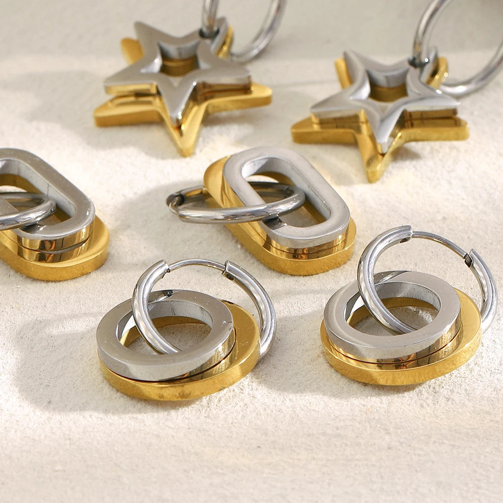 The Cosmos Two - Tone Geometric Hoop Earrings by Vexa - Earring - Vexa