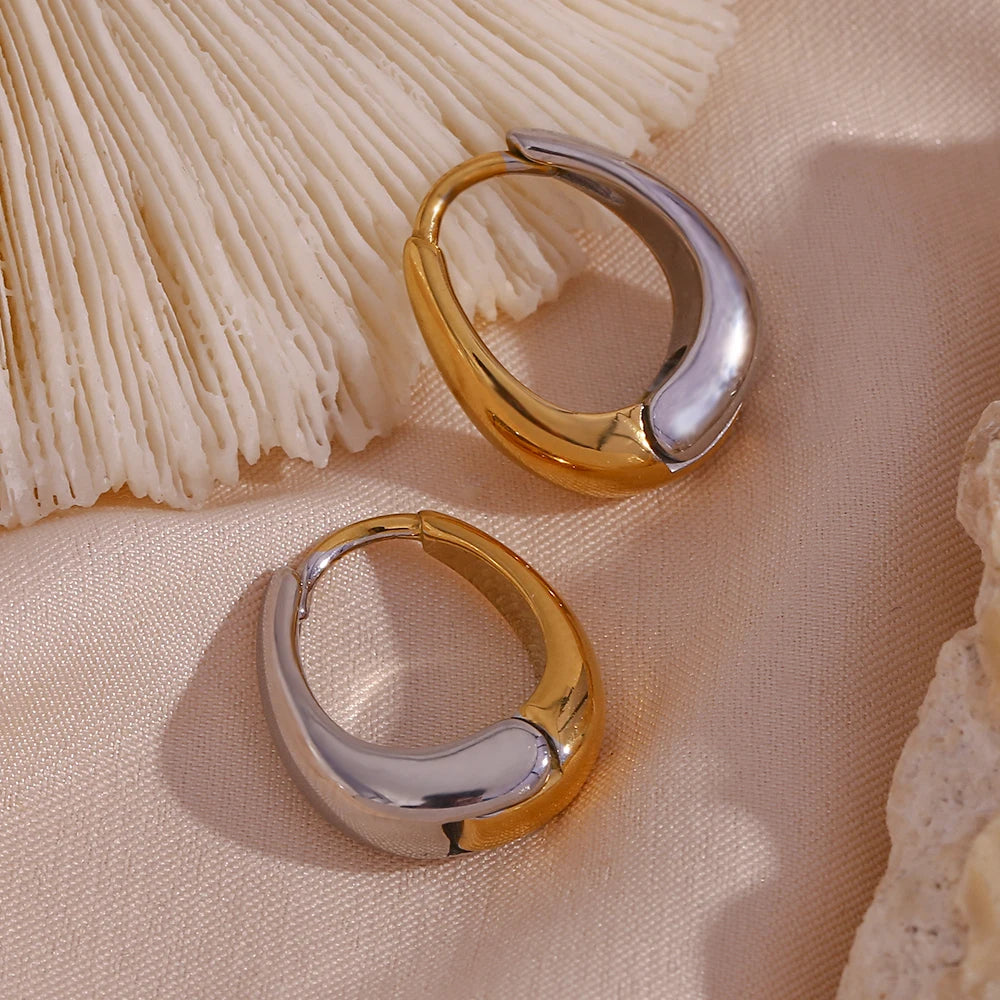 The Equinox Two - Tone Pear Hoop Earrings by Vexa - Earring - Vexa