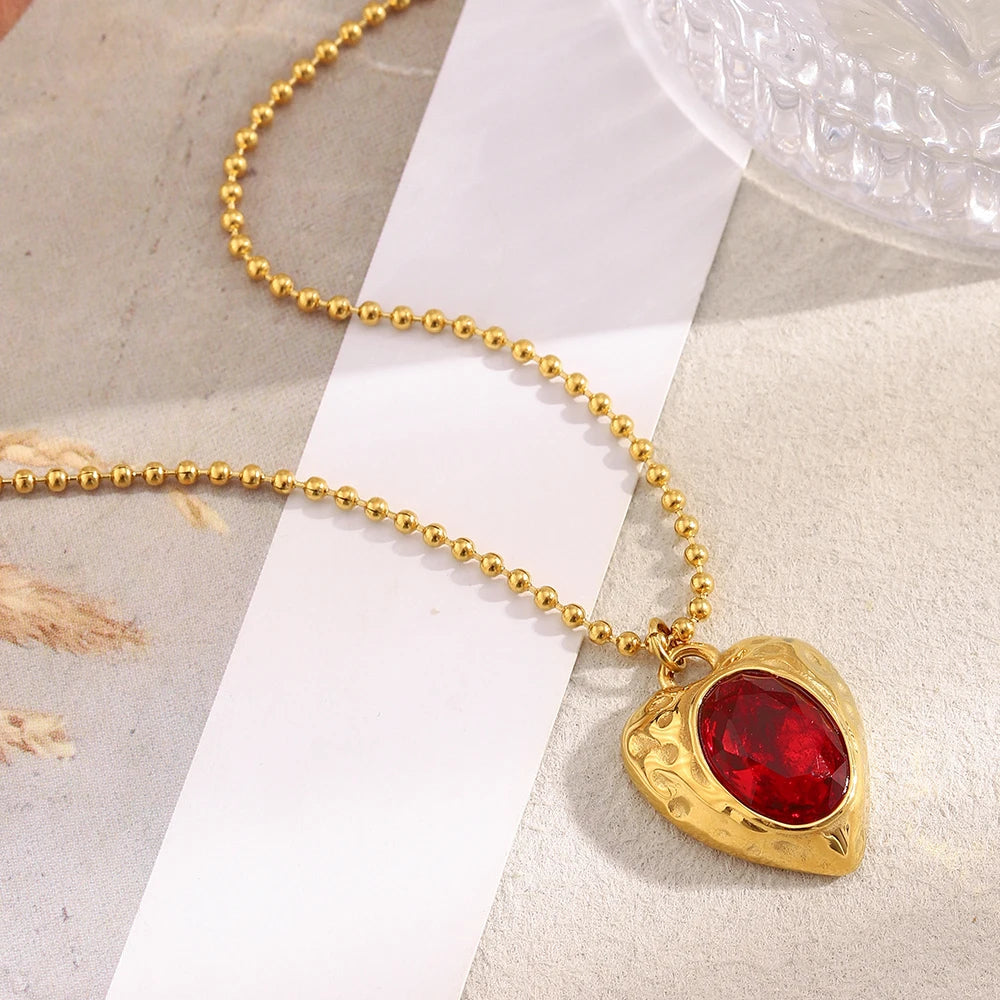 The Crimson Heart Shape Medallion Necklace by Vexa - necklace - Vexa