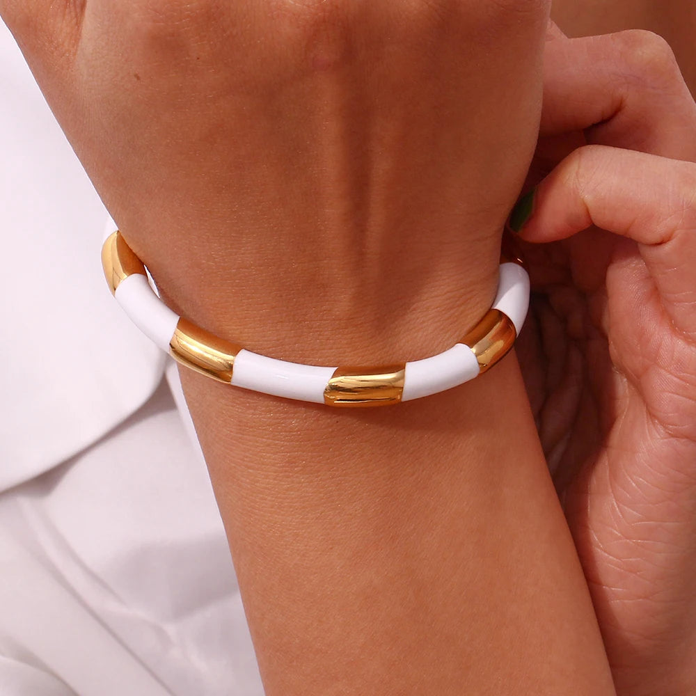 The Zenith Enamel Stripe Chunky Cuff Bangle by Vexa - Bracelet - Vexa